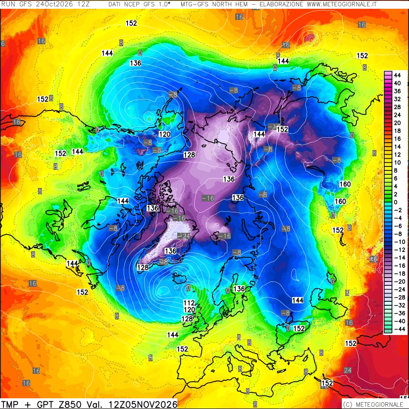 mappa Temperatura e Geopotenziale a 850 hPa
