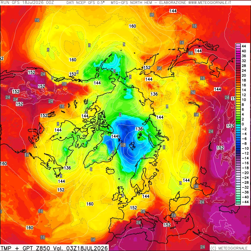 mappa Temperatura e Geopotenziale a 850 hPa