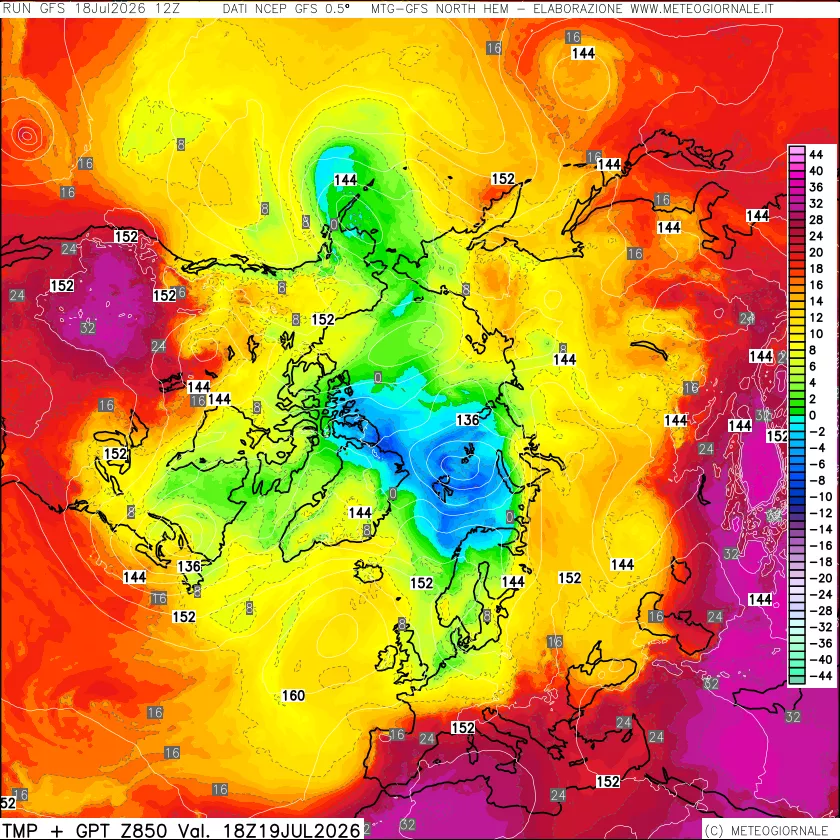 mappa Temperatura e Geopotenziale a 850 hPa