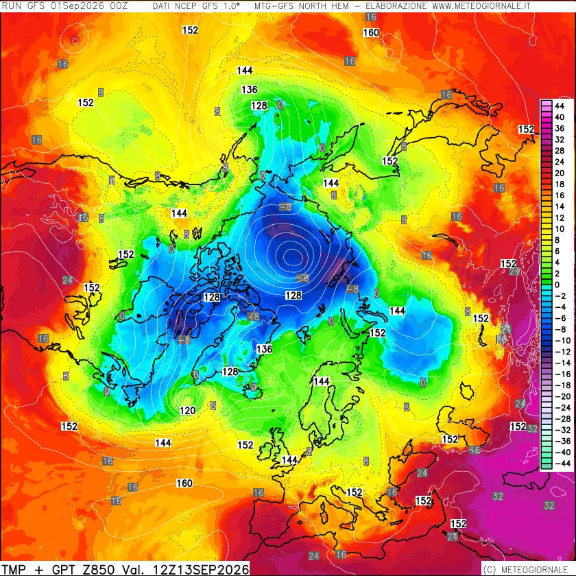 mappa Temperatura e Geopotenziale a 850 hPa