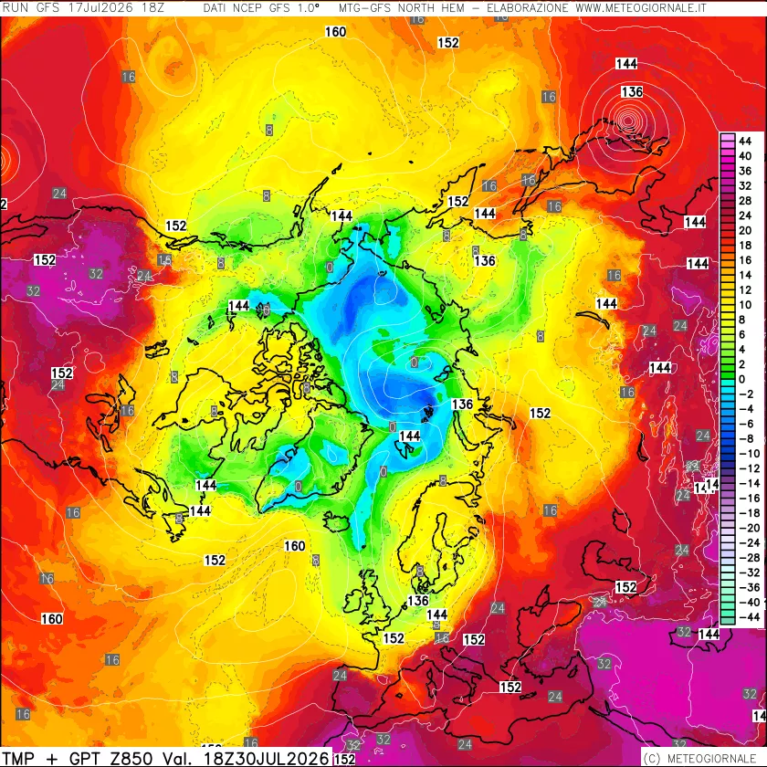 mappa Temperatura e Geopotenziale a 850 hPa