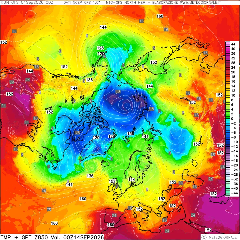 mappa Temperatura e Geopotenziale a 850 hPa