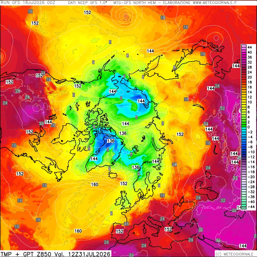 mappa Temperatura e Geopotenziale a 850 hPa