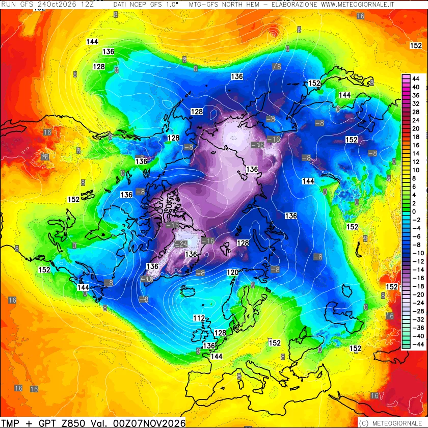 mappa Temperatura e Geopotenziale a 850 hPa