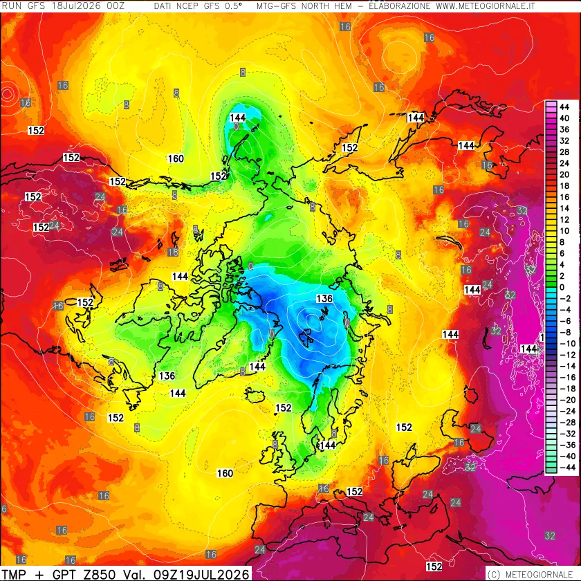 mappa Temperatura e Geopotenziale a 850 hPa
