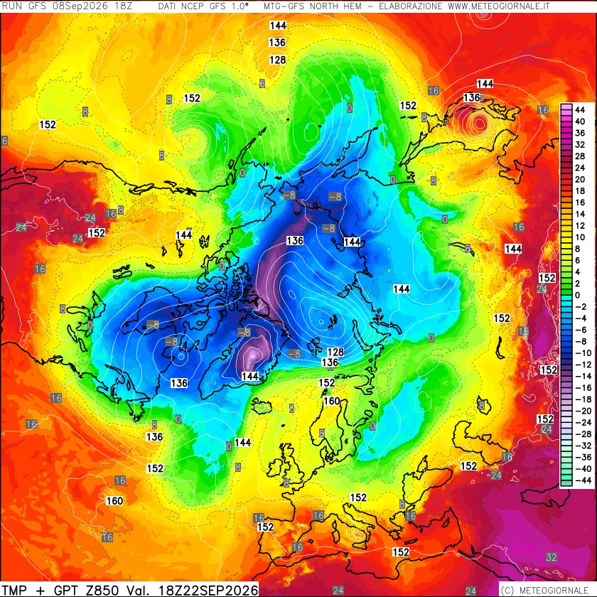 mappa Temperatura e Geopotenziale a 850 hPa