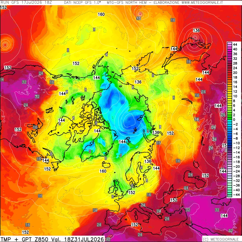 mappa Temperatura e Geopotenziale a 850 hPa