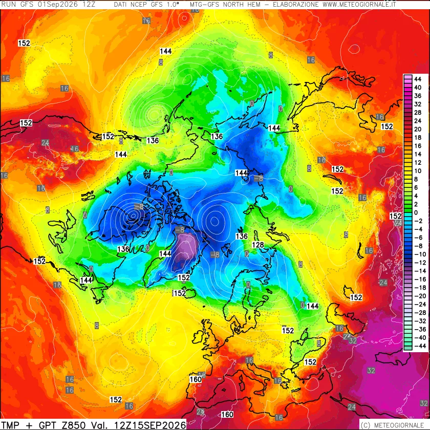mappa Temperatura e Geopotenziale a 850 hPa