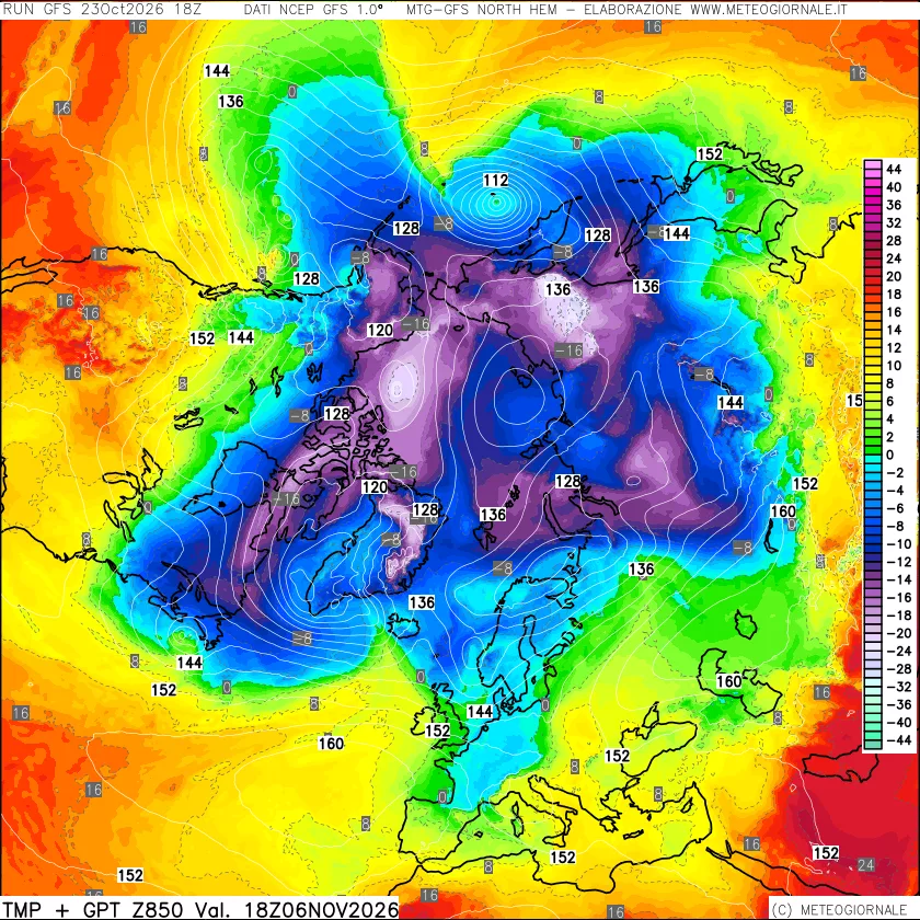 mappa Temperatura e Geopotenziale a 850 hPa
