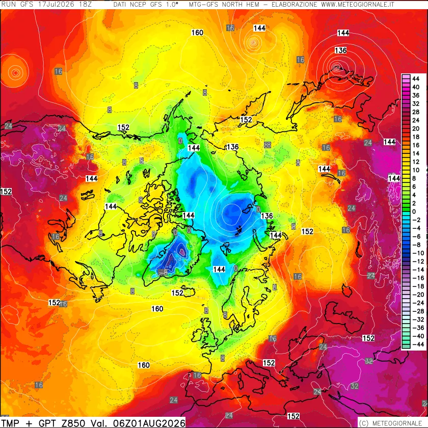 mappa Temperatura e Geopotenziale a 850 hPa
