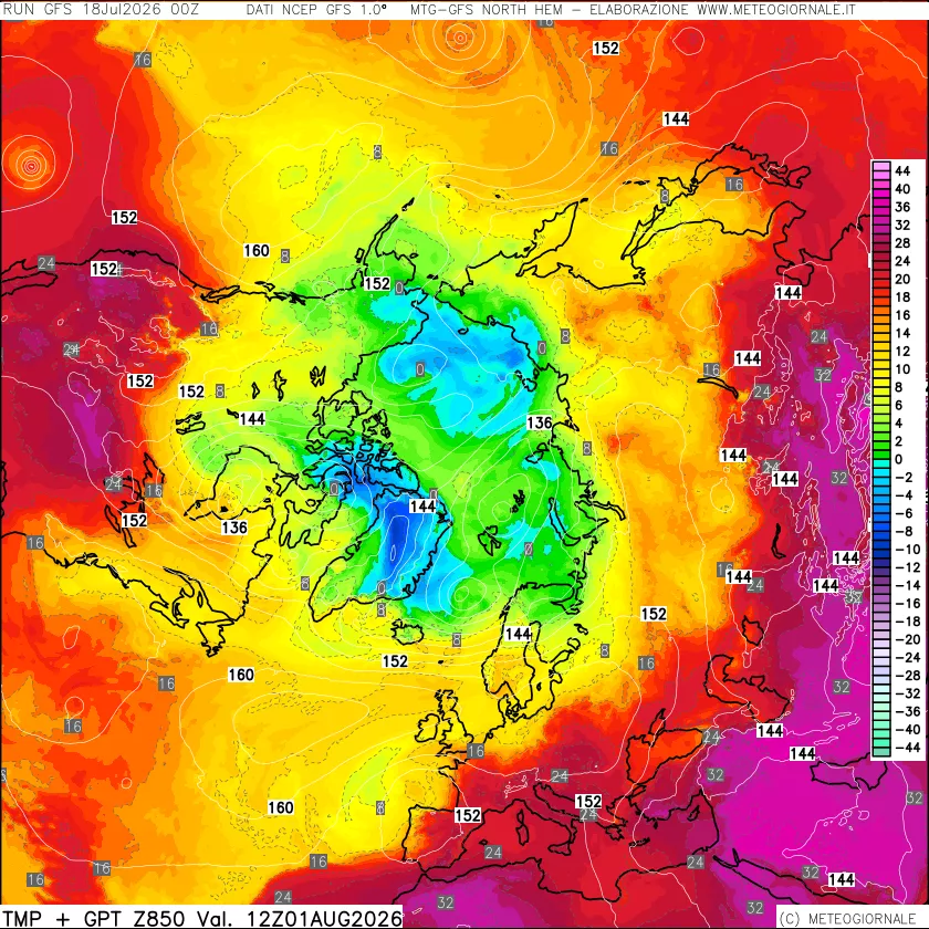 mappa Temperatura e Geopotenziale a 850 hPa