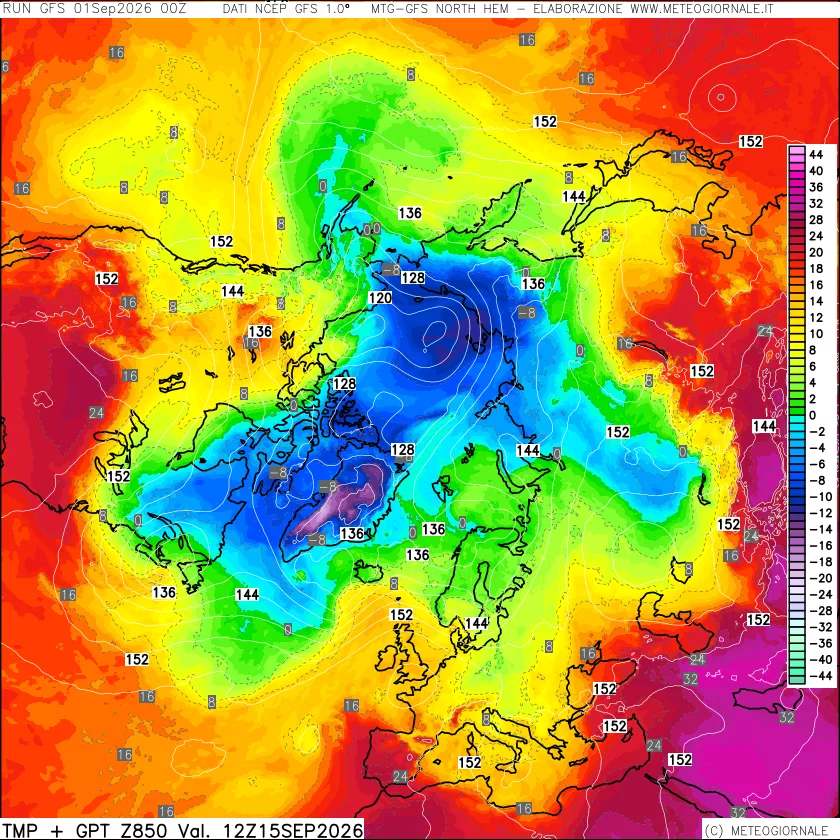 mappa Temperatura e Geopotenziale a 850 hPa
