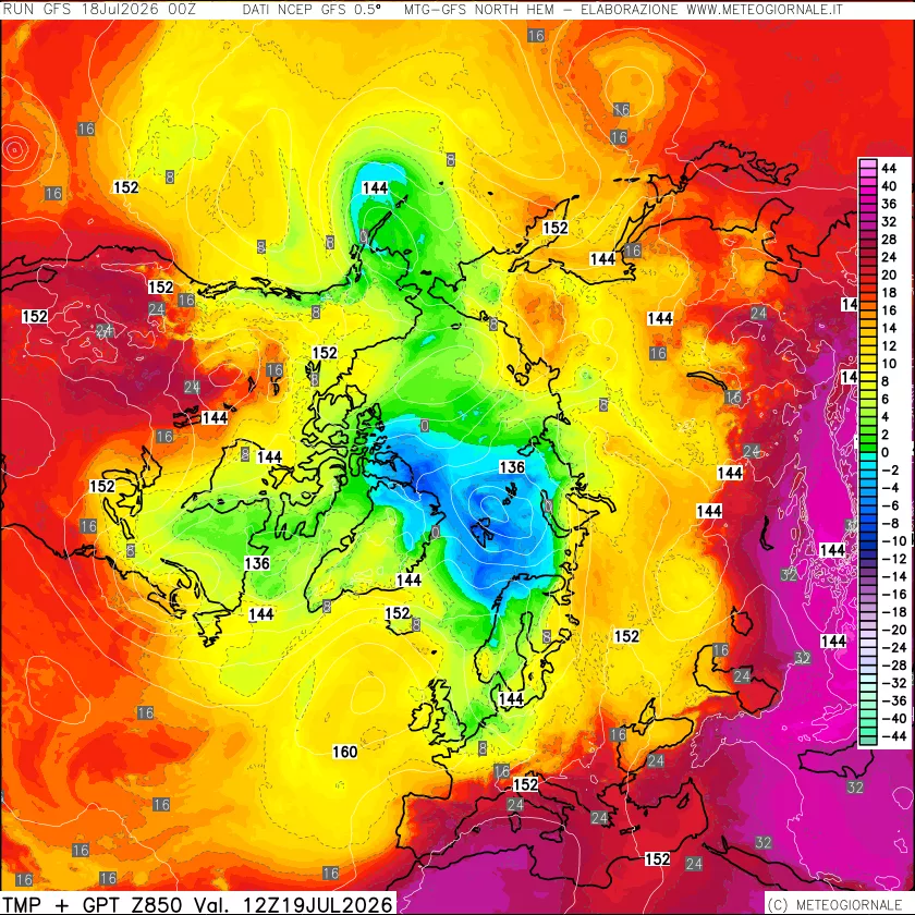 mappa Temperatura e Geopotenziale a 850 hPa