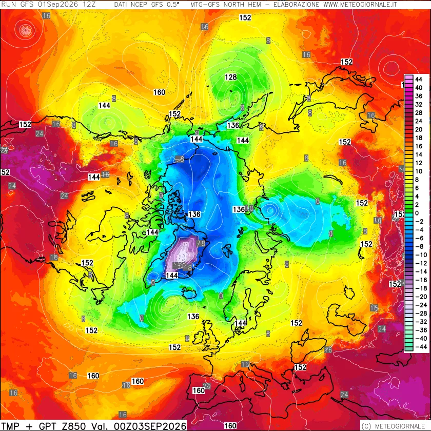 mappa Temperatura e Geopotenziale a 850 hPa