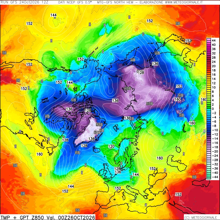 mappa Temperatura e Geopotenziale a 850 hPa