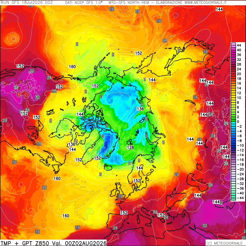 mappa Temperatura e Geopotenziale a 850 hPa
