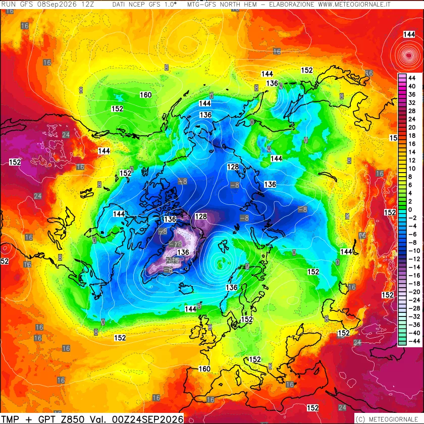 mappa Temperatura e Geopotenziale a 850 hPa