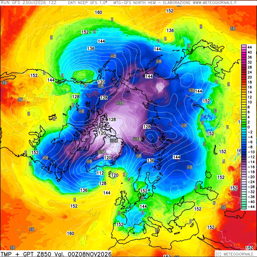 mappa Temperatura e Geopotenziale a 850 hPa