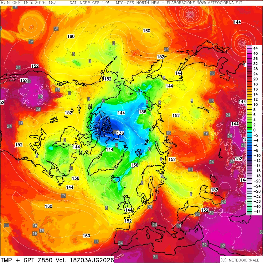 mappa Temperatura e Geopotenziale a 850 hPa