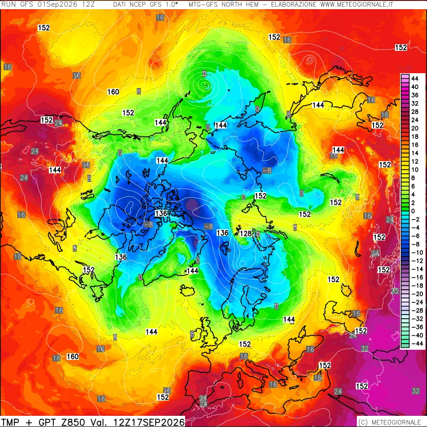 mappa Temperatura e Geopotenziale a 850 hPa
