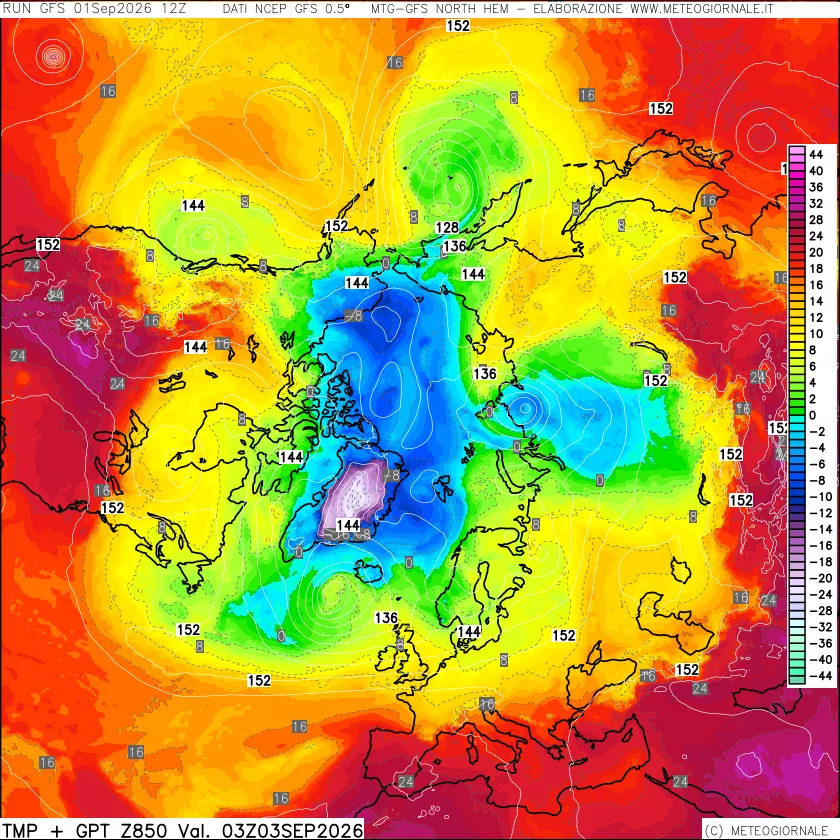 mappa Temperatura e Geopotenziale a 850 hPa