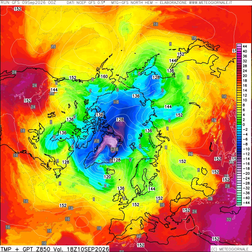 mappa Temperatura e Geopotenziale a 850 hPa