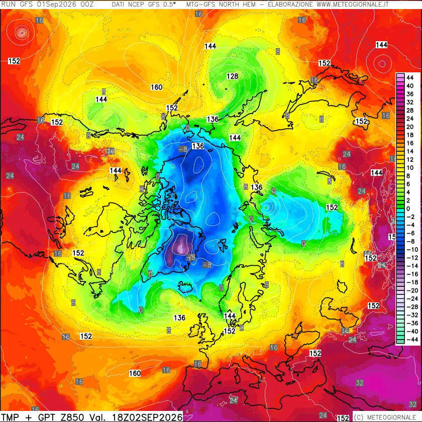 mappa Temperatura e Geopotenziale a 850 hPa