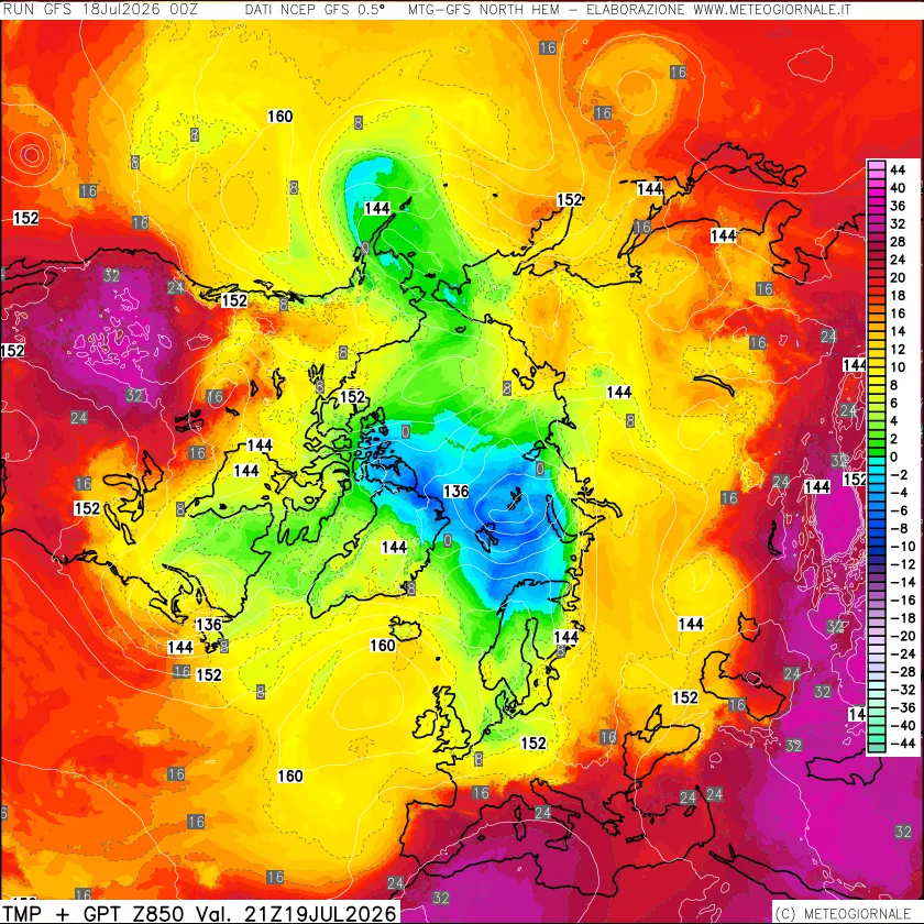 mappa Temperatura e Geopotenziale a 850 hPa