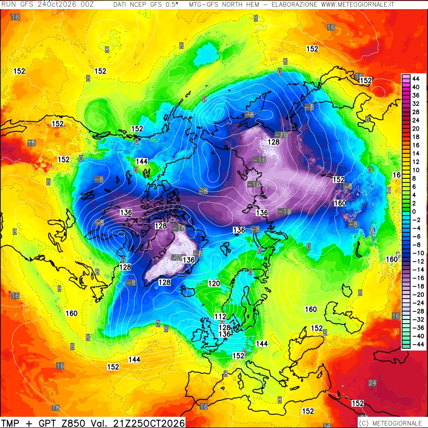 mappa Temperatura e Geopotenziale a 850 hPa