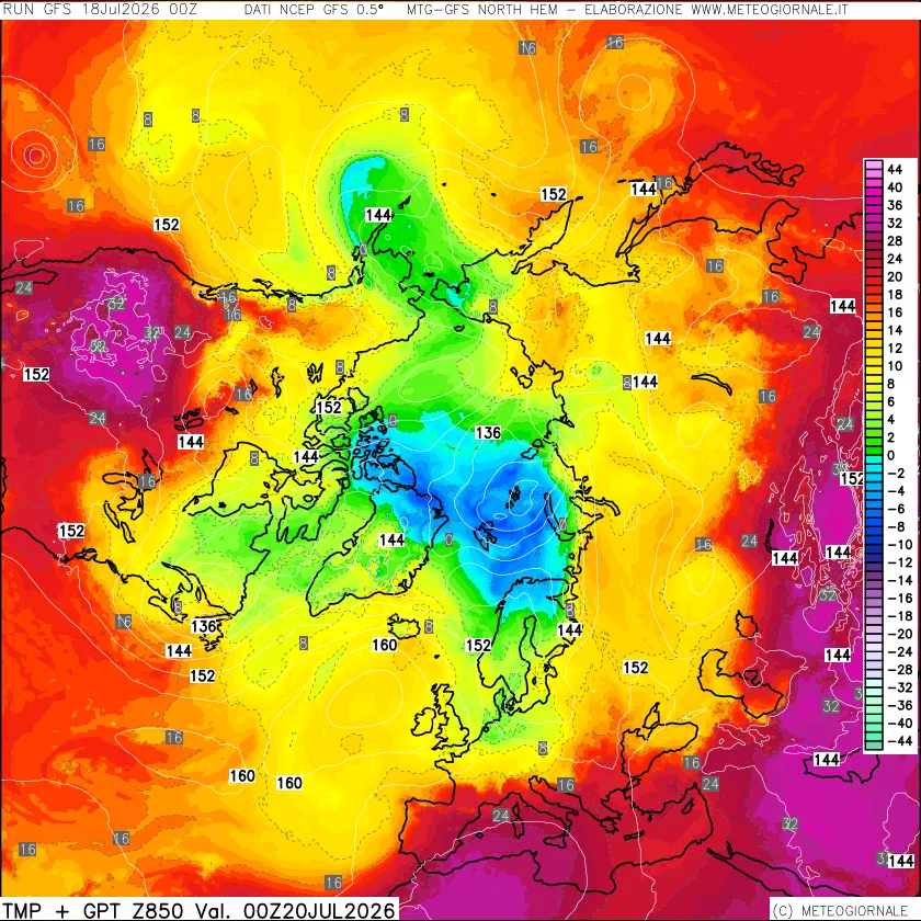 mappa Temperatura e Geopotenziale a 850 hPa
