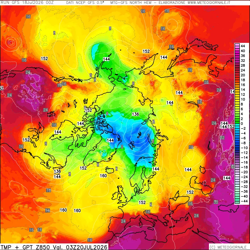 mappa Temperatura e Geopotenziale a 850 hPa