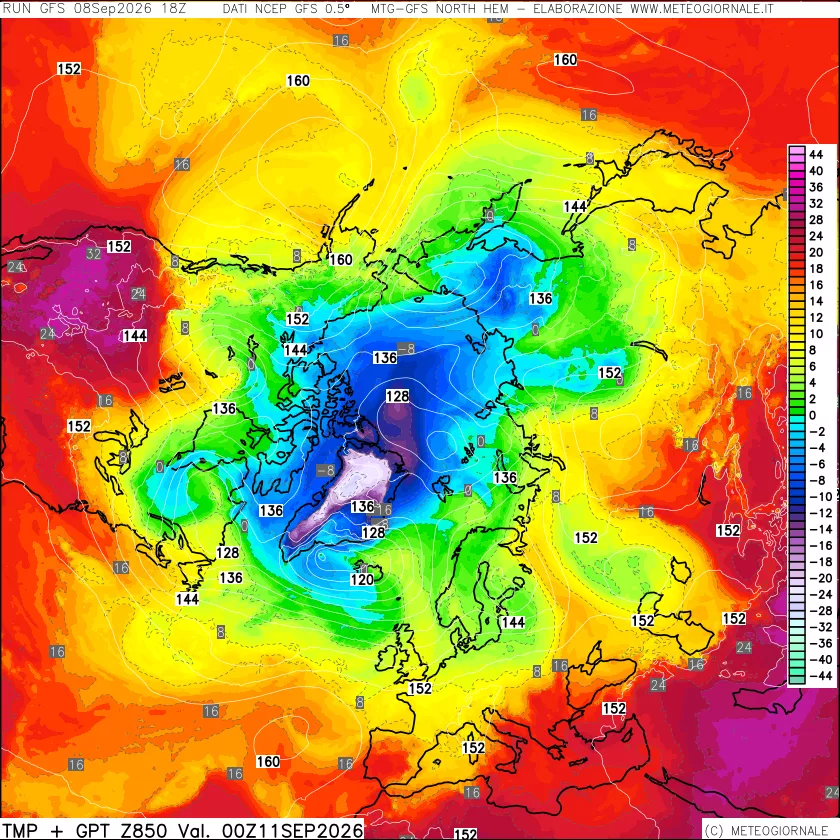 mappa Temperatura e Geopotenziale a 850 hPa