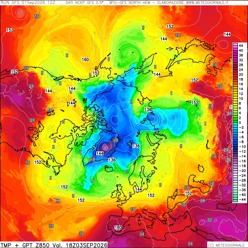 mappa Temperatura e Geopotenziale a 850 hPa
