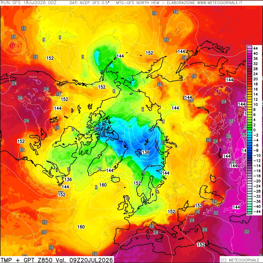 mappa Temperatura e Geopotenziale a 850 hPa