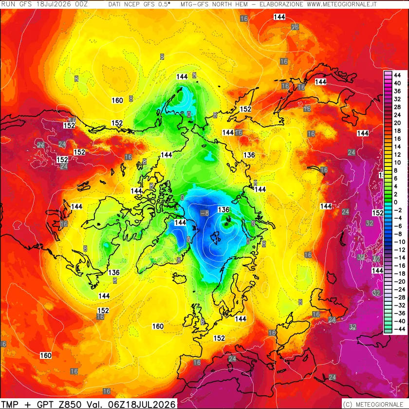 mappa Temperatura e Geopotenziale a 850 hPa