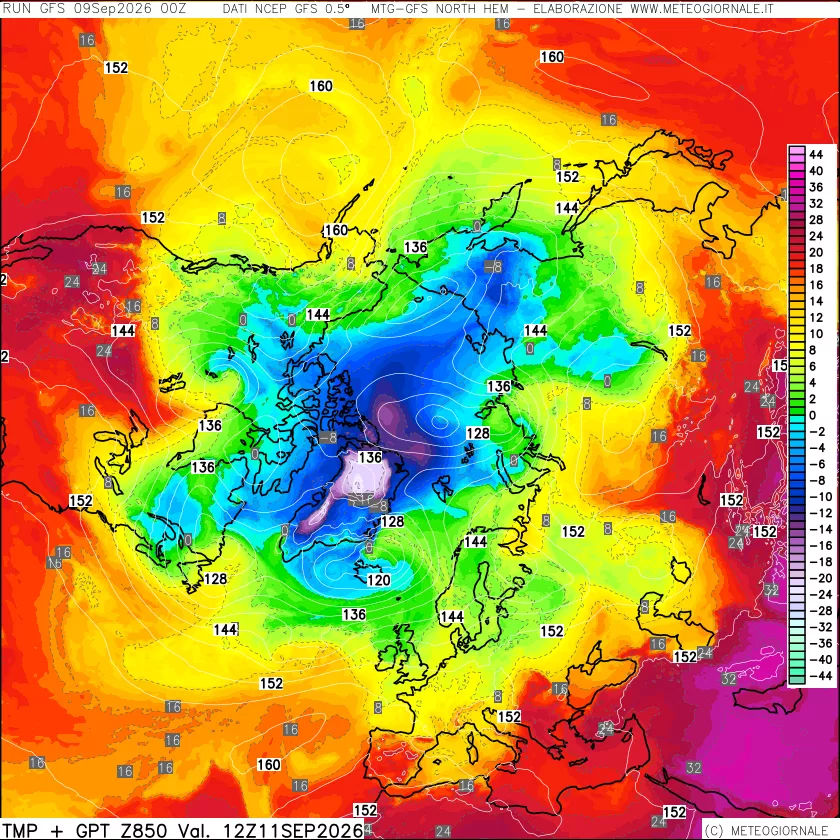 mappa Temperatura e Geopotenziale a 850 hPa