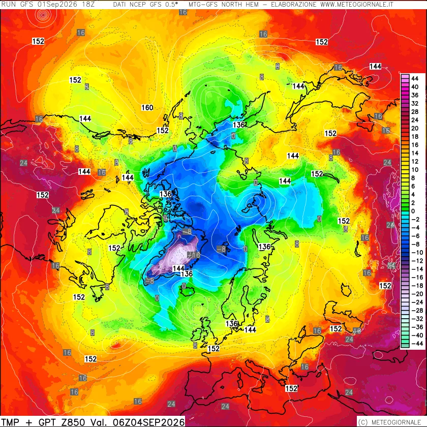 mappa Temperatura e Geopotenziale a 850 hPa