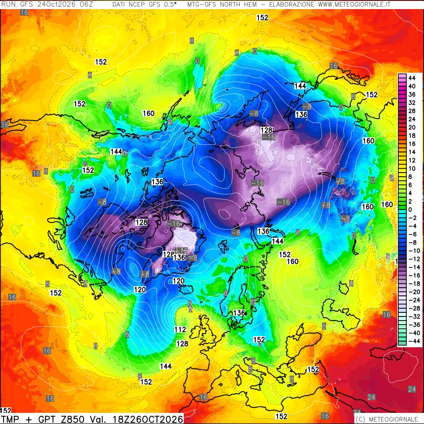 mappa Temperatura e Geopotenziale a 850 hPa