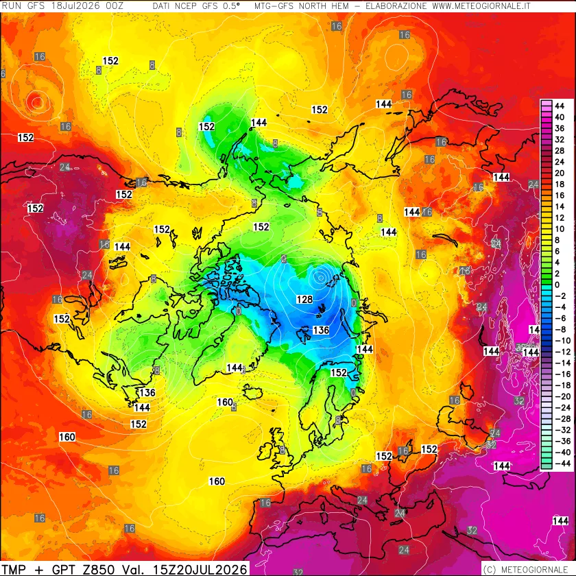 mappa Temperatura e Geopotenziale a 850 hPa