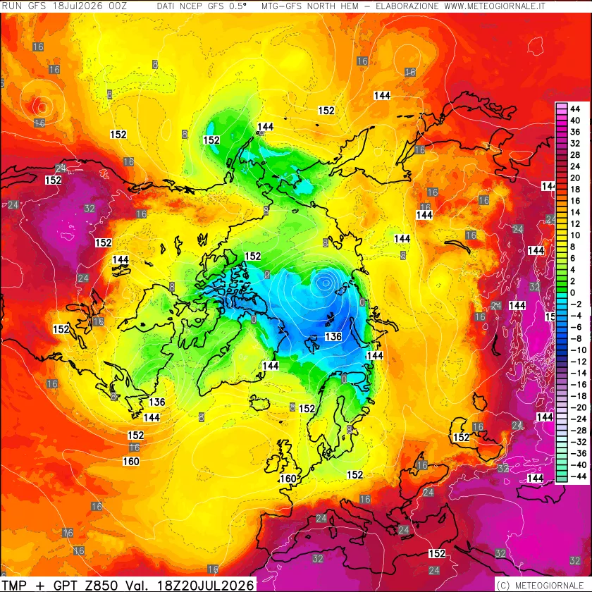 mappa Temperatura e Geopotenziale a 850 hPa