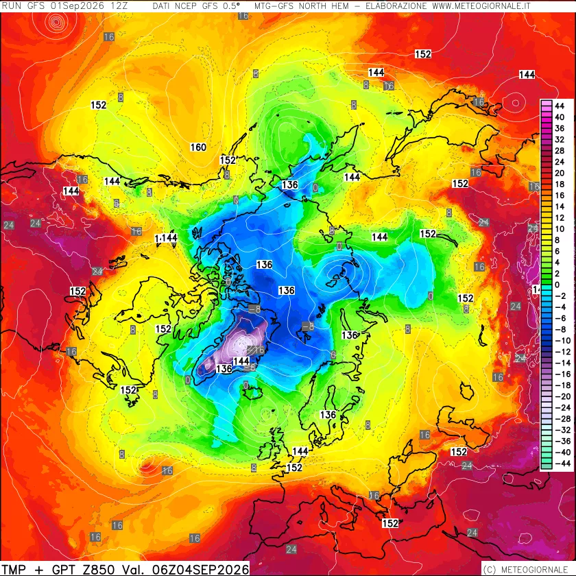 mappa Temperatura e Geopotenziale a 850 hPa
