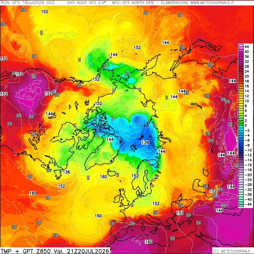 mappa Temperatura e Geopotenziale a 850 hPa