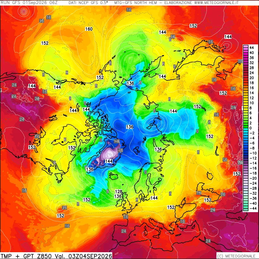 mappa Temperatura e Geopotenziale a 850 hPa