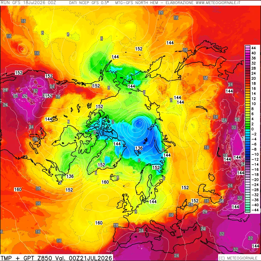 mappa Temperatura e Geopotenziale a 850 hPa