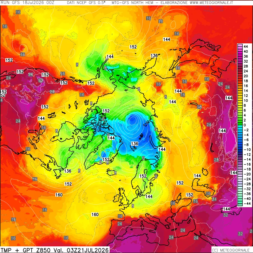 mappa Temperatura e Geopotenziale a 850 hPa