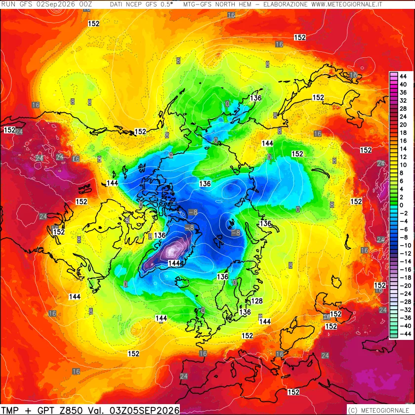 mappa Temperatura e Geopotenziale a 850 hPa