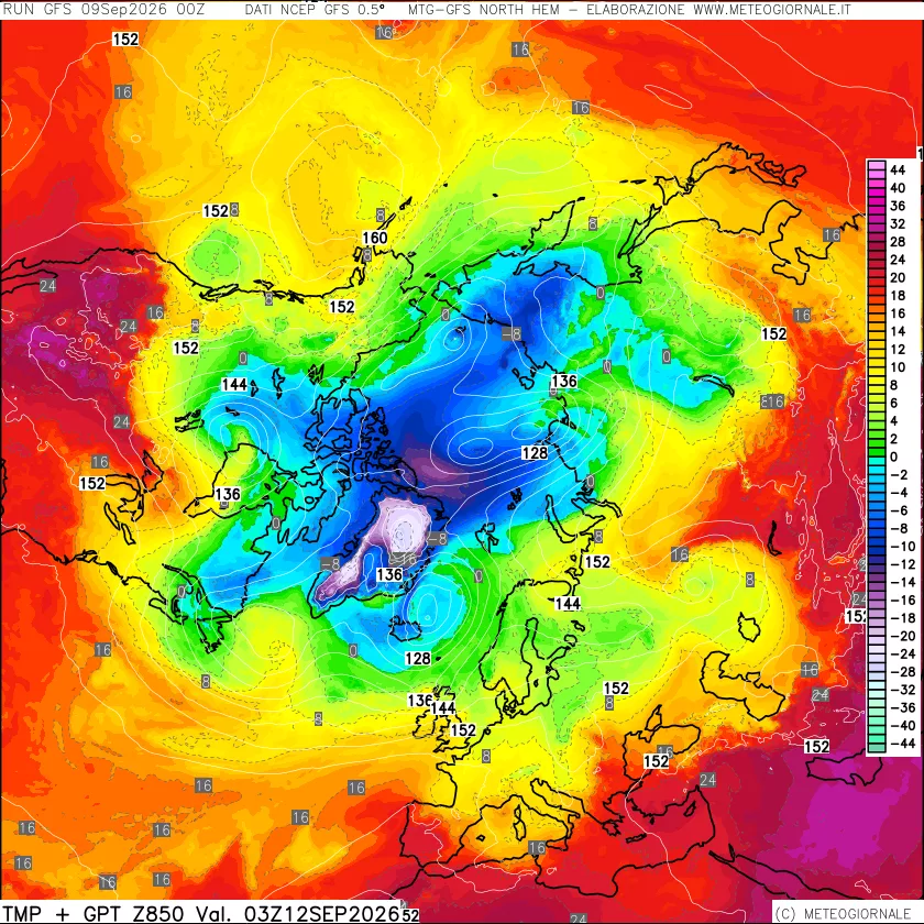 mappa Temperatura e Geopotenziale a 850 hPa