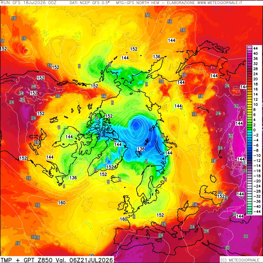 mappa Temperatura e Geopotenziale a 850 hPa