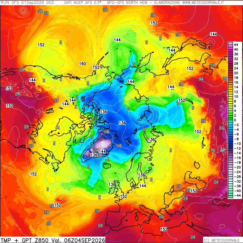 mappa Temperatura e Geopotenziale a 850 hPa