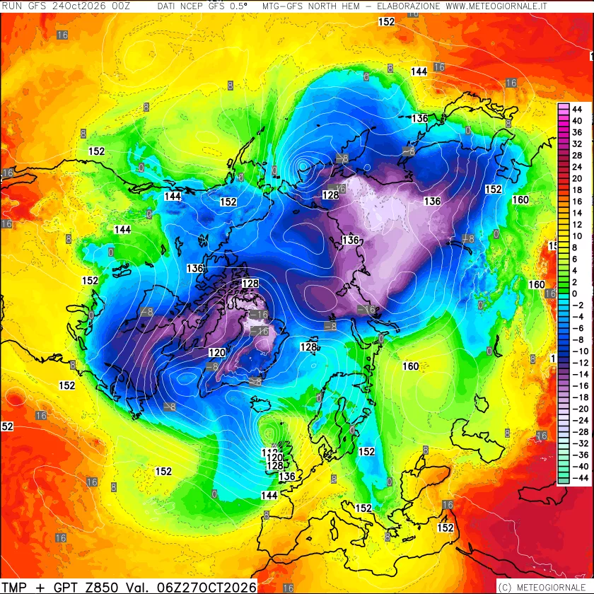mappa Temperatura e Geopotenziale a 850 hPa